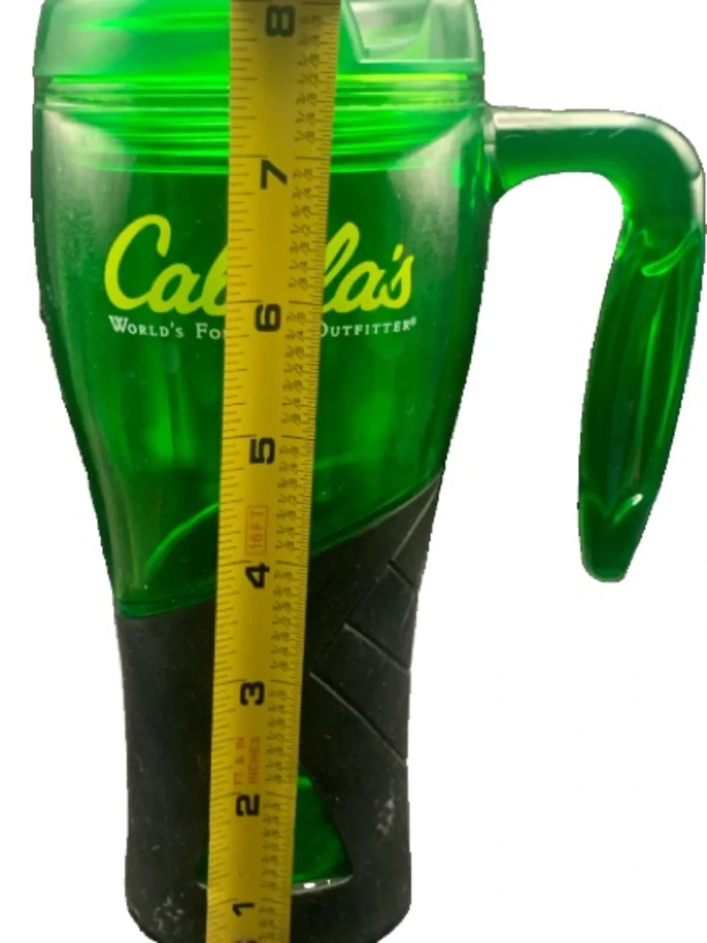 New NOS Cabela's World's Foremost Outfitter Travel Mug Tumbler Green Black